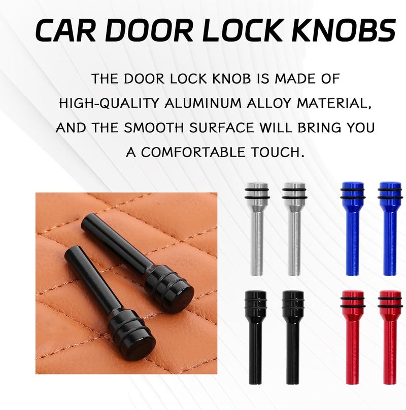 SWQS 4 PCS Car Door Lock Knobs, Aluminum Alloy Automotive Inner Door Lock Pull Pins Replacement, Universal Auto Lift Bolt Cover Cap, Car Decorative Accessories for Cars, SUVs, Trucks (Black) - Image 4
